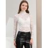imageAllegra K Womens Lace Floral Embroidery Mock Turtle Neck Long Sleeve Party Slim Fit Sexy Sheer Mesh TopWhite