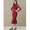 imageAllegra K Womens Mermaid Bodycon Dress Sheer Mesh Long Sleeve Mock Neck Elegant Evening Cocktail Valentines DressesDeep Red