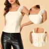 imageAllegra K Womens Party Lace Trim Tank Top Faux Leather PU Sleeveless TopBeige