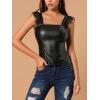 imageAllegra K Womens Party Lace Trim Tank Top Faux Leather PU Sleeveless TopBlack