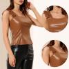imageAllegra K Womens Party Lace Trim Tank Top Faux Leather PU Sleeveless TopBrown