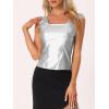 imageAllegra K Womens Party Lace Trim Tank Top Faux Leather PU Sleeveless TopSilver