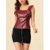 imageAllegra K Womens Party Lace Trim Tank Top Faux Leather PU Sleeveless TopWine Red