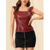 imageAllegra K Womens Party Lace Trim Tank Top Faux Leather PU Sleeveless TopWine Red