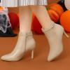 imageAllegra K Womens Pointy Toe Zipper Stiletto Heel Ankle BootsBeige