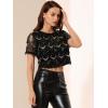 imageAllegra K Womens Sequin Shiny Glitter Crop Top Christmas Short Sleeves Sexy Party Tassel TShirtBlack