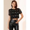 imageAllegra K Womens Sequin Shiny Glitter Crop Top Christmas Short Sleeves Sexy Party Tassel TShirtBlack