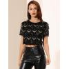 imageAllegra K Womens Sequin Shiny Glitter Crop Top Christmas Short Sleeves Sexy Party Tassel TShirtBlack
