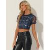 imageAllegra K Womens Sequin Shiny Glitter Crop Top Christmas Short Sleeves Sexy Party Tassel TShirtDeep Blue