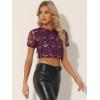 imageAllegra K Womens Sequin Shiny Glitter Crop Top Christmas Short Sleeves Sexy Party Tassel TShirtDeep Purple