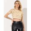 imageAllegra K Womens Sequin Shiny Glitter Crop Top Christmas Short Sleeves Sexy Party Tassel TShirtGold