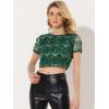 imageAllegra K Womens Sequin Shiny Glitter Crop Top Christmas Short Sleeves Sexy Party Tassel TShirtGreen
