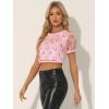 imageAllegra K Womens Sequin Shiny Glitter Crop Top Christmas Short Sleeves Sexy Party Tassel TShirtLight Pink