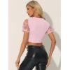 imageAllegra K Womens Sequin Shiny Glitter Crop Top Christmas Short Sleeves Sexy Party Tassel TShirtLight Pink