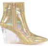 imageAllegra K Womens Snakeskin Printed Ankle Boots Pointed Toe Wedge Clear Heels BootsGold Snake
