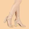 imageAllegra K Womens Tie Up Heels Strappy Chunky High Beige Heels Sandal 55 M US