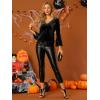 imageAllegra K Womens V Neck Velvet Blouse Halloween Party Flare Long Sleeve Peplum TopBlack