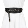 imageAllegra K Womens Vintage Wide Waist Belt for Dresses Faux Leather Waistband Metal BuckleBlack