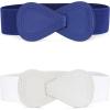 imageAllegra K 2Pcs Womens Plus Size Stretchy Waist Belt 8shaped Faux Leather Elastic Dress BeltsWhite  Blue