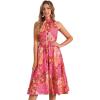 imageAllegra K Boho Summer Dress for Womens Halter Neck Sleeveless Casual Floral Print Sundress Midi DressesRose Red