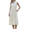imageAllegra K Linen Dress for Women Sleeveless V Neck Bow Tie Ruffle Collar Flowy Tiered Midi DressesApricot