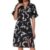 imageAllegra K Printed Dresses for Womens Short Sleeve V Neck High Waist Split Casual Knee Length DressBlack White