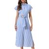 imageAllegra K Shirt Dresses for Women Casual Button Down Tie Waist Side Slit Summer Striped Midi DressesBlue and White
