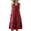 imageAllegra K Sleeveless Dress for Women V Neck Bow Tie Smocked A Line Summer Casual Tiered Midi DressesBurgundy