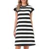 imageAllegra K Striped Summer Dresses for Women 2026 Cap Sleeve Color Block Crew Neck Casual Tshirt DressBlack and White
