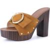 imageAllegra K Womens Buckle Slip on Chunky High Heels Platform SandalsBrown