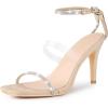 imageAllegra K Womens Diamond Heels Square Toe Ankle Strap Stiletto Heels SandalBeige