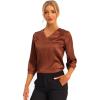 imageAllegra K Womens Formal Blouse Dressy Office 34 Sleeve V Neck Satin ShirtBrown