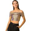 imageAllegra K Womens Halloween Off Shoulder Party Club Slim Fit Shiny Metallic Crop TopChampagne