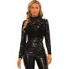 imageAllegra K Womens Lace Floral Embroidery Mock Turtle Neck Long Sleeve Party Slim Fit Sexy Sheer Mesh TopBlack