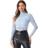 imageAllegra K Womens Lace Floral Embroidery Mock Turtle Neck Long Sleeve Party Slim Fit Sexy Sheer Mesh TopLight Blue