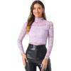 imageAllegra K Womens Lace Floral Embroidery Mock Turtle Neck Long Sleeve Party Slim Fit Sexy Sheer Mesh TopLight Purple
