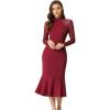 imageAllegra K Womens Mermaid Bodycon Dress Sheer Mesh Long Sleeve Mock Neck Elegant Evening Cocktail Valentines DressesDeep Red