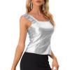 imageAllegra K Womens Party Lace Trim Tank Top Faux Leather PU Sleeveless TopSilver