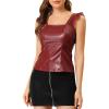 imageAllegra K Womens Party Lace Trim Tank Top Faux Leather PU Sleeveless TopWine Red