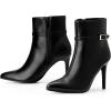 imageAllegra K Womens Pointed Toe Buckle Strap Stiletto Heels Ankle BootsBlack