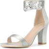 imageAllegra K Womens Rhinestone Open Toe Ankle Strap Diamond Heels Chunky Sparkly Heels Dress SandalsSilver