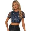 imageAllegra K Womens Sequin Shiny Glitter Crop Top Christmas Short Sleeves Sexy Party Tassel TShirtDeep Blue