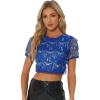 imageAllegra K Womens Sequin Shiny Glitter Crop Top Christmas Short Sleeves Sexy Party Tassel TShirtRoyal Blue