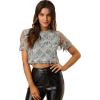 imageAllegra K Womens Sequin Shiny Glitter Crop Top Christmas Short Sleeves Sexy Party Tassel TShirtSilver