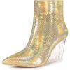 imageAllegra K Womens Snakeskin Printed Ankle Boots Pointed Toe Wedge Clear Heels BootsGold Snake