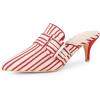 imageAllegra K Womens Stripe Buckle Slip on Pointed Toe Pumps Kitten Heels Slides MulesRed