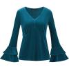 imageAllegra K Womens V Neck Velvet Blouse Halloween Party Flare Long Sleeve Peplum TopPeacock Blue