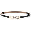 imageuxcell Metal Buckle Adjustable Thin High Waist Belt for WomenBlackdouble Round Buckle