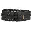 imageuxcell Vintage Hollow Floral Leather Cinch Waistband Wide Belts with Buckle for WomenBlack