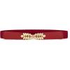 imageuxcell Women Leaf Shaped Interlocking Buckle 25cm Wide Stretch Cinch BeltRed